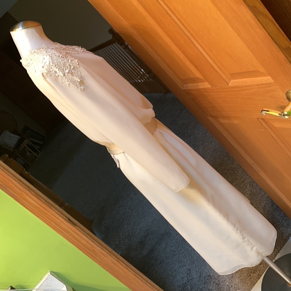 Vintage Ivory cream oversized floral lace collar church dress large - Picture 15 of 17